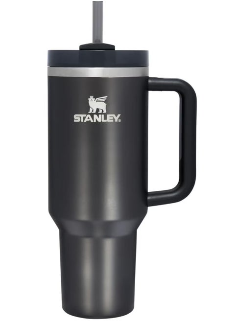 Quencher H2.0 FlowState Vacuum Insulated Tumbler 40oz Black Stainless Steel Travel Mug with Leakproof Lid & Reusable Straw, Double-Walled Design, Keeps Drinks Hot for 7 Hours & Cold for 24 Hours, Durable & Portable, Ideal for On-the-Go Hydration