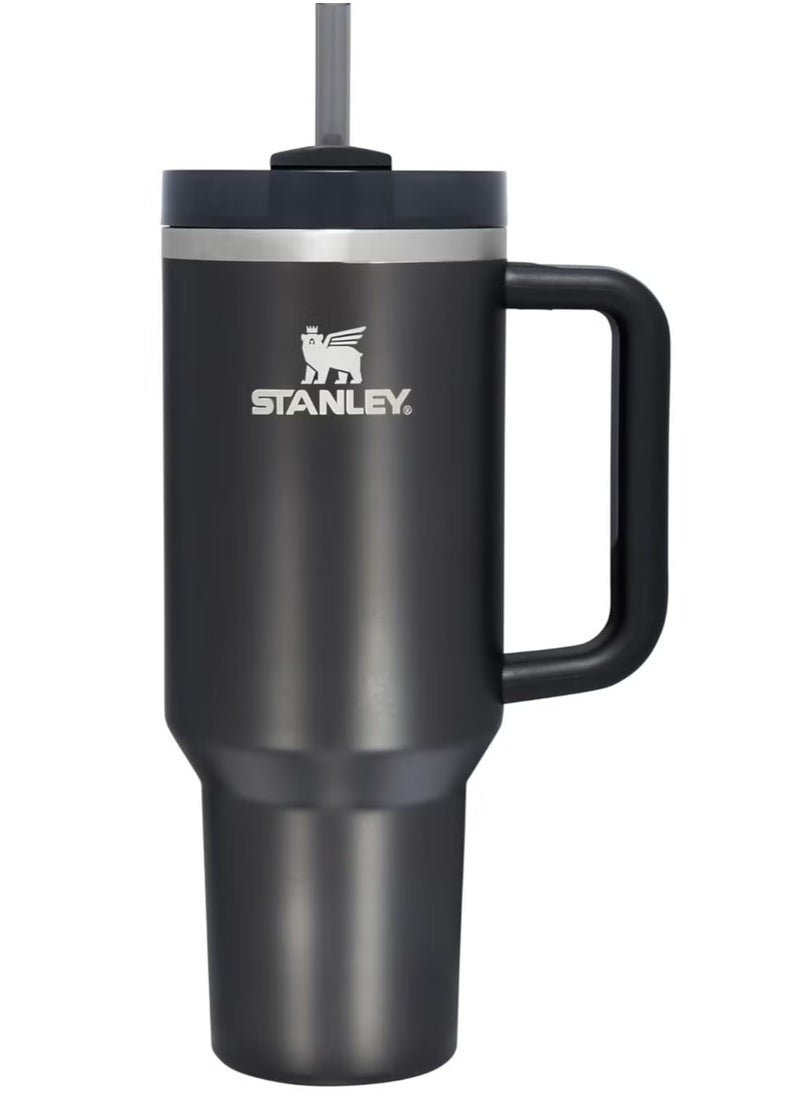 Quencher H2.0 FlowState Vacuum Insulated Tumbler 40oz Black Stainless Steel Travel Mug with Leakproof Lid & Reusable Straw, Double-Walled Design, Keeps Drinks Hot for 7 Hours & Cold for 24 Hours, Durable & Portable, Ideal for On-the-Go Hydration