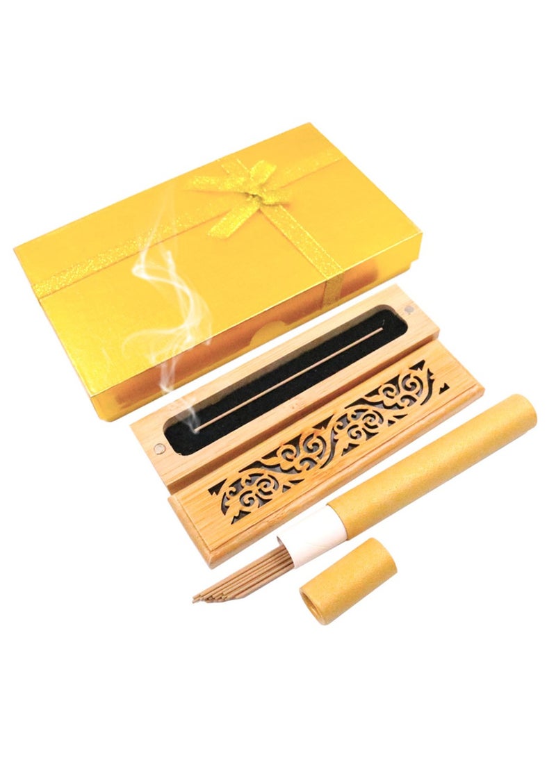 Bakhoor BoSidin Wooden Incense Burner with Cambodian Oud Incense Sticks in Golden Gift Box - Image 1