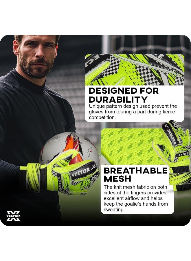 Vector X Cyclone Goalkeeper Gloves – Finger Save Soccer Gloves for Youth & Adult Training, Size 9, White/Green - Image 4