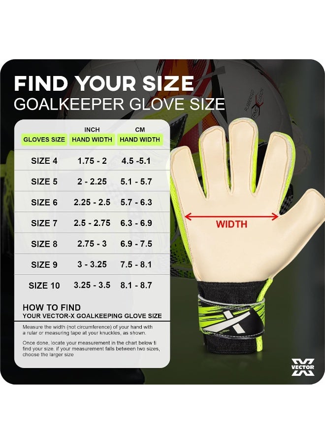 Vector X Cyclone Goalkeeper Gloves – Finger Save Soccer Gloves for Youth & Adult Training, Size 9, White/Green - Image 3