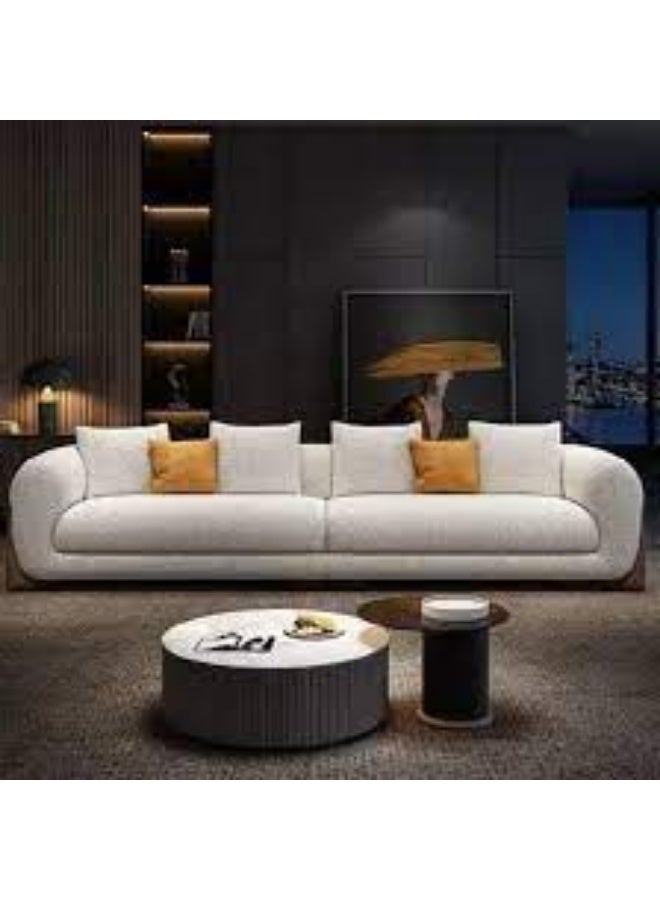 Al Zakharef Furniture Modern Bouclé Fabric 3-Seater Sofa, 220 cm Upholstered Living Room Sofa with Soft Cushions, Rounded Arm Design, Luxury Contemporary Home Furniture – Off-White - Image 4