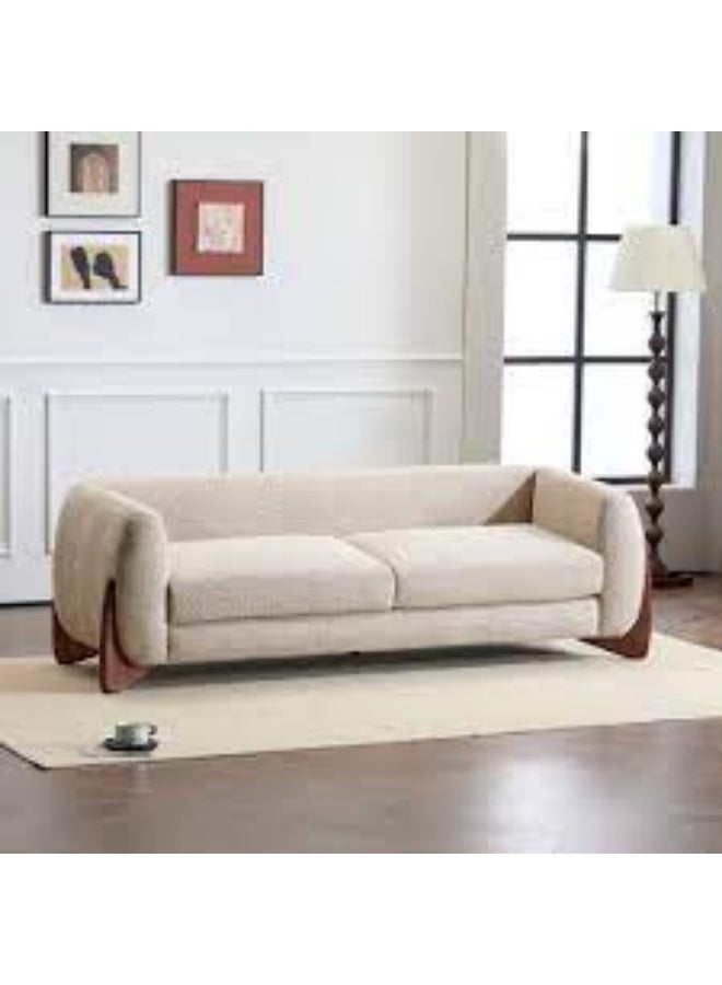 Al Zakharef Furniture Modern Bouclé Fabric 3-Seater Sofa, 220 cm Upholstered Living Room Sofa with Soft Cushions, Rounded Arm Design, Luxury Contemporary Home Furniture – Off-White - Image 5