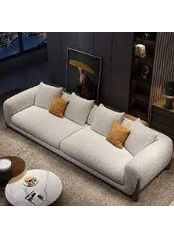 Al Zakharef Furniture Modern Bouclé Fabric 3-Seater Sofa, 220 cm Upholstered Living Room Sofa with Soft Cushions, Rounded Arm Design, Luxury Contemporary Home Furniture – Off-White - Image 3