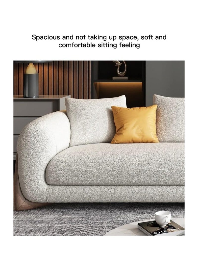 Al Zakharef Furniture Modern Bouclé Fabric 3-Seater Sofa, 220 cm Upholstered Living Room Sofa with Soft Cushions, Rounded Arm Design, Luxury Contemporary Home Furniture – Off-White - Image 2