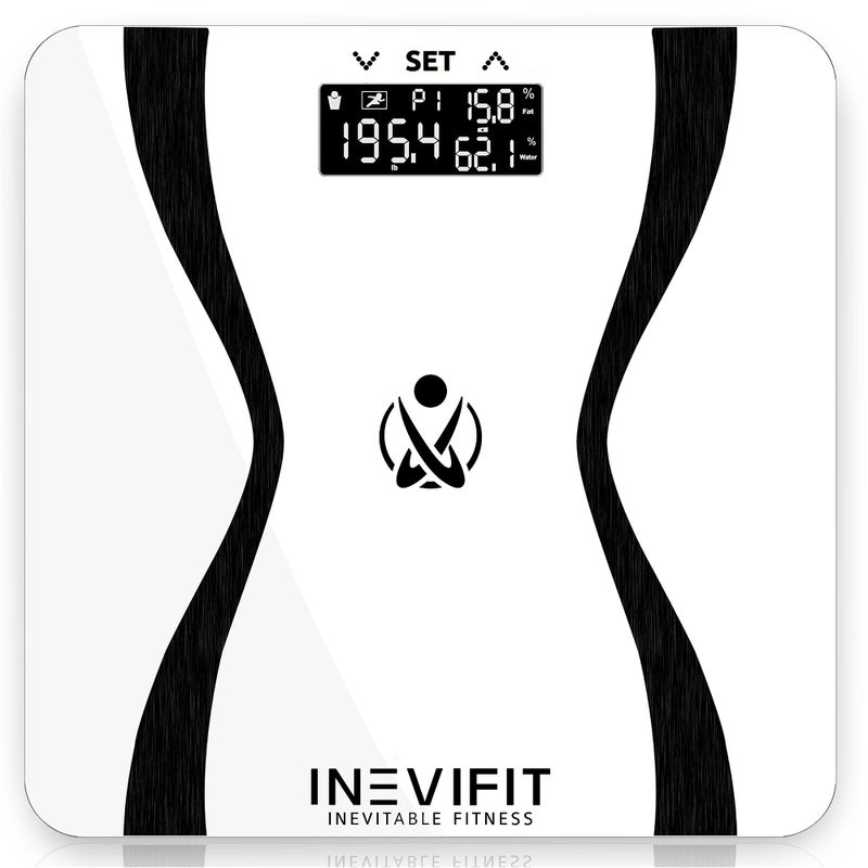 INEVIFIT BodyAnalyzer Scale Highly Accurate Digital Bathroom Body Composition Analyzer Measures Weight Body Fat Water Muscle Bone Mass for 10 Users Includes Batteries