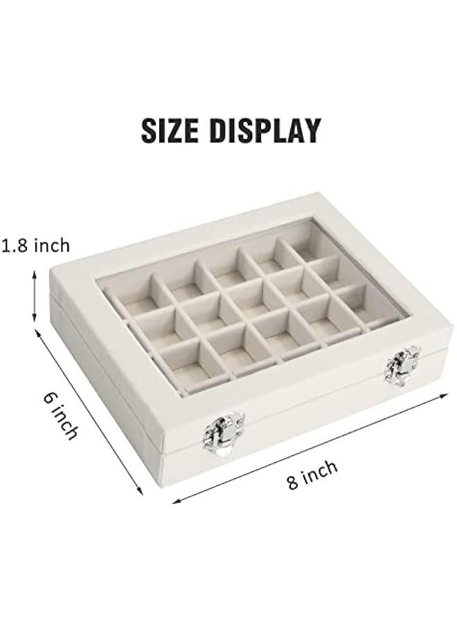 عربست صندوق مجوهرات من الفولفيت بـ 24 شبكة عرض مجوهرات حلقة مرتبة حامل صينية تخزين أقراط للفتيات الزوجة الأم النساء (اللون البيج) - Image 2