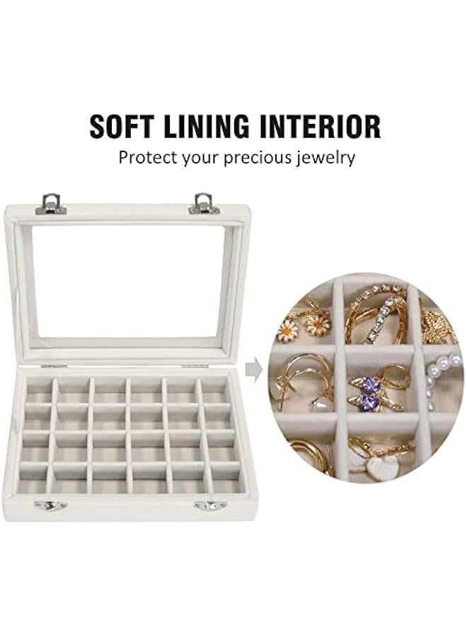 عربست صندوق مجوهرات من الفولفيت بـ 24 شبكة عرض مجوهرات حلقة مرتبة حامل صينية تخزين أقراط للفتيات الزوجة الأم النساء (اللون البيج) - Image 3