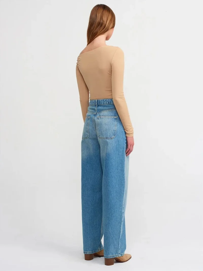 Dilvin Dilvin High-Waist Wide-Leg Cotton Denim Jeans