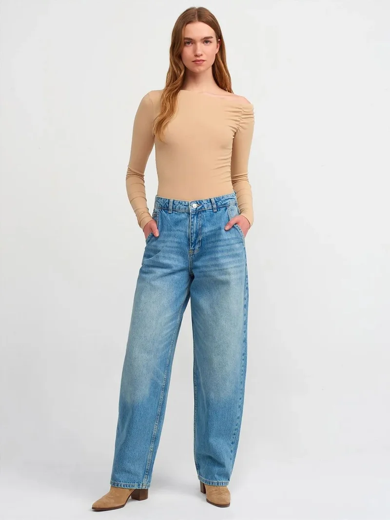 Dilvin Dilvin High-Waist Wide-Leg Cotton Denim Jeans