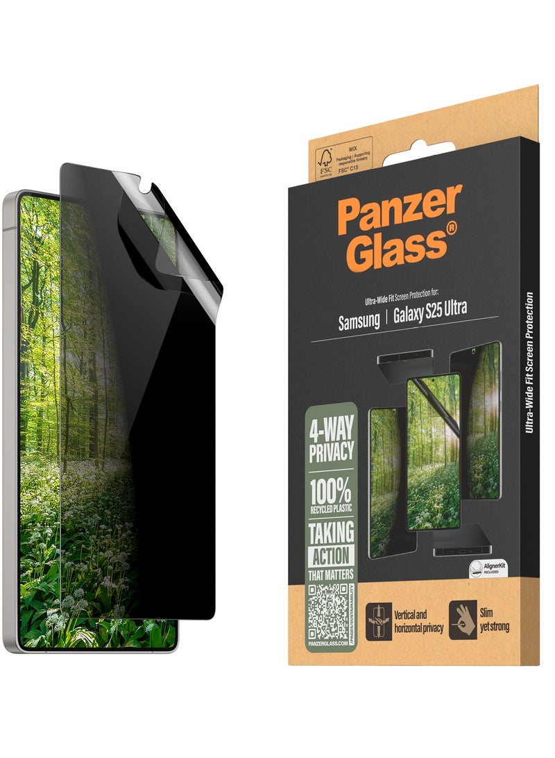 PanzerGlass حامي شاشة بانزر جلاس إيكو ماثريكس 4-طرق للخصوصية لجهاز سامسونج جالاكسي S25 ألترا تغطية كاملة للشاشة، 100% بلاستيك معاد تدويره، متوافق مع بصمات الأصابع، فيلم مضاد للتجسس S25 - Image 1