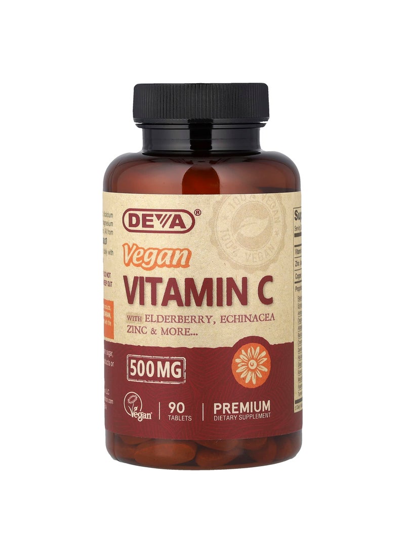 Deva Vegan Vitamin C with Elderberry, Echinacea, Zinc, 90 Tablets