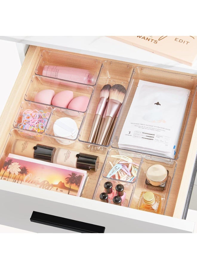 44 PCS Clear Plastic Drawer Organizers Set, 4-Size Versatile Bathroom and Vanity Organizer Trays, Non-Slip Storage Containers for Makeup, Jewelries, Bedroom，Kitchen Utensils and Office - Image 4
