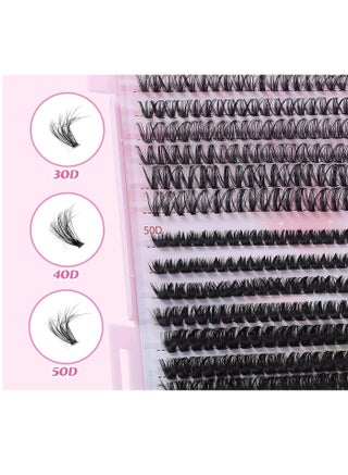 طقم 640 قطعة رموش عنقودية، رموش فردية 9-16 مم تقوس D، رموش صناعية DIY مع غراء وسيلر وملقط وفرشاة - 30D 40D 50D - view 3
