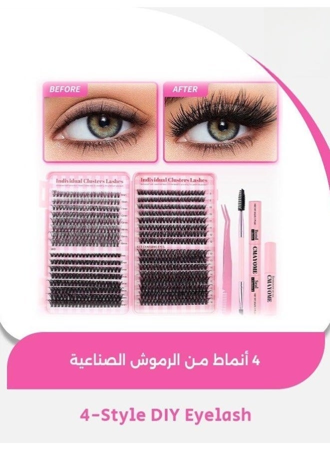 CMAYOME 640 Pieces Lash Clusters Kit, 9-16mm Individual Lashes Extensions D Curl, DIY False Eyelashes with Bond and Seal, Tweezers and Brush - 30D 40D 50D - Image 1