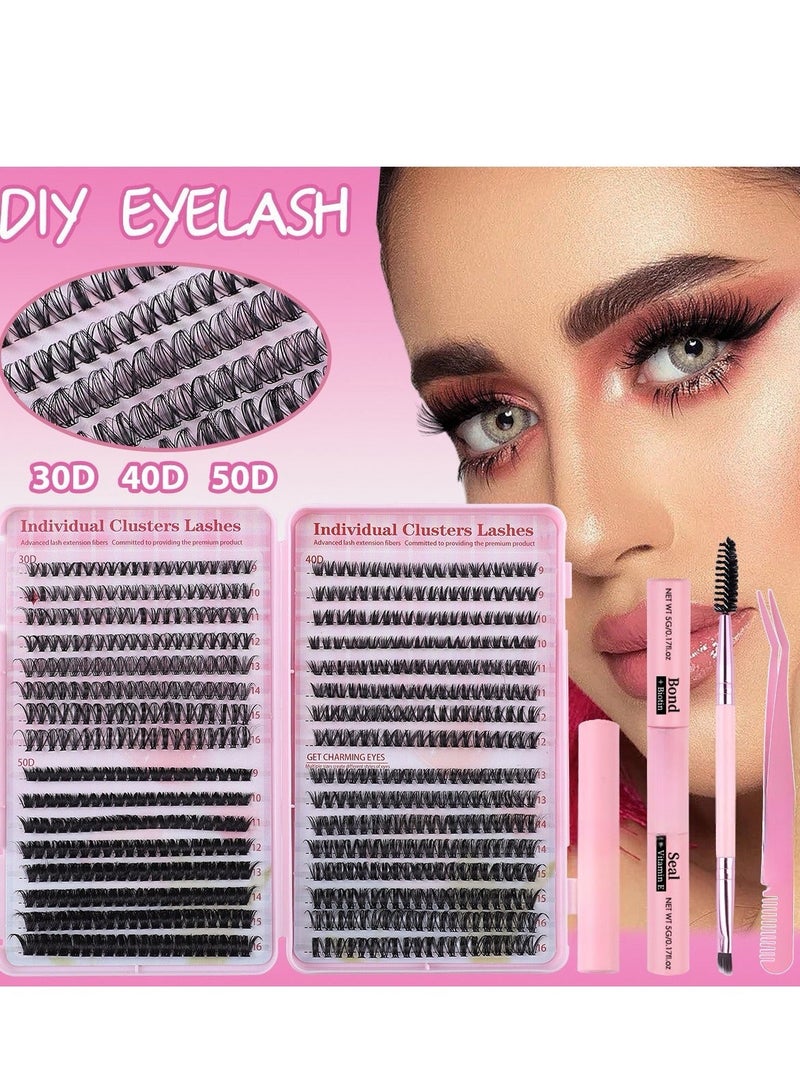 CMAYOME 640 Pieces Lash Clusters Kit, 9-16mm Individual Lashes Extensions D Curl, DIY False Eyelashes with Bond and Seal, Tweezers and Brush - 30D 40D 50D - Image 2