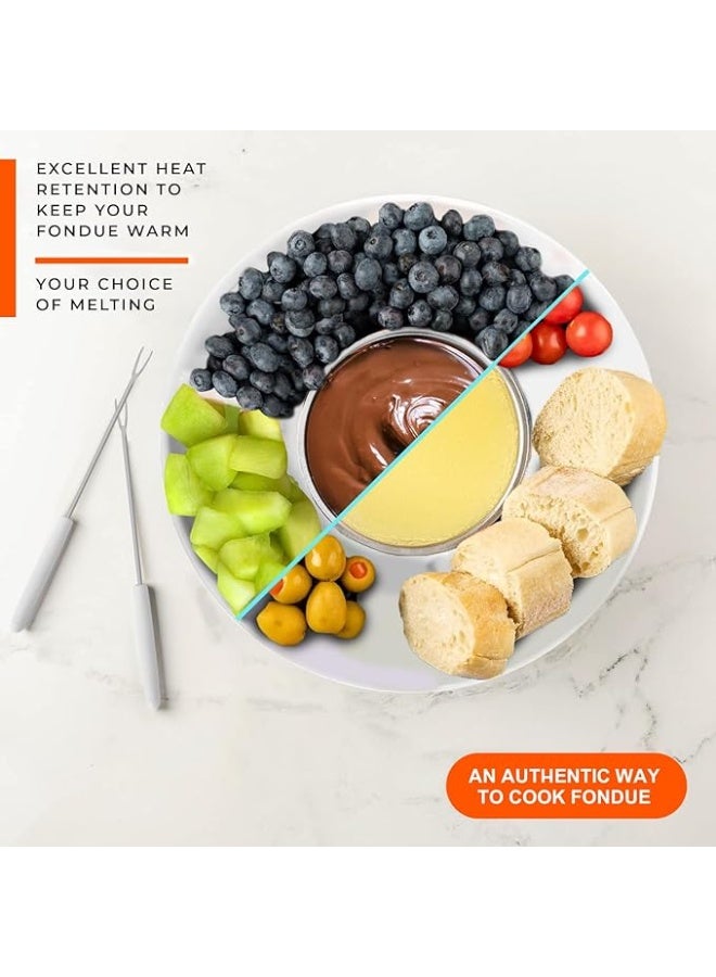 LENND Electric Fondue Pot Set, Chocolate Cheese Fondue Set, Hot Chocolate Machine, Fondue Maker, Detachable Serving Trays with 2 Roasting Forks, Aluminum Pot for Candy,Ice Cream, Kitchen Appliances - Image 3