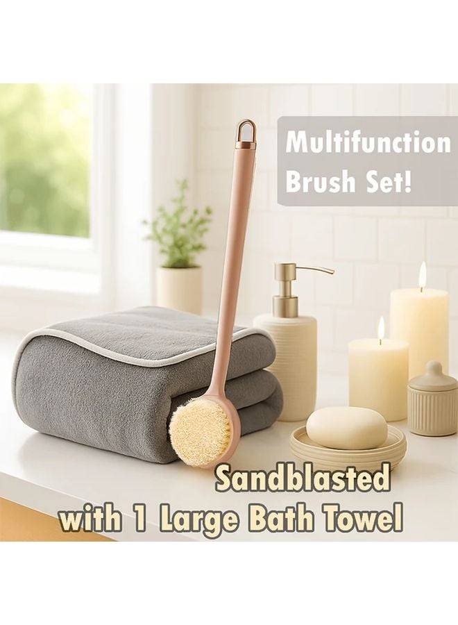 Large Bath Towel And 2 In 1 Bath Brush Set With Replaceable Heads Body Scrubber For Home Shower Spa Massage Color C - Image 3