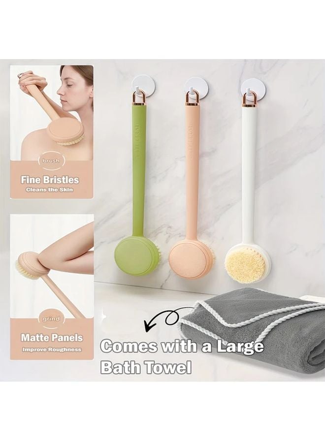 Large Bath Towel And 2 In 1 Bath Brush Set With Replaceable Heads Body Scrubber For Home Shower Spa Massage Color C - Image 2
