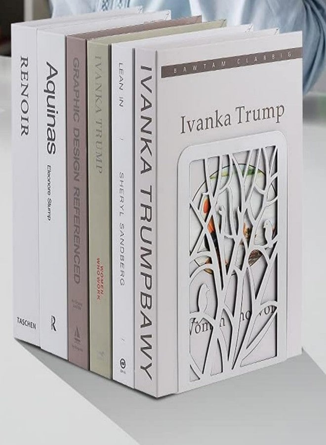 zmgmsmh دعامات كتب على شكل شجرة، دعامات كتب معدنية مانعة للانزلاق، دعامات كتب شديدة التحمل، منظم أرفف كتب، دعامة كتب للمكتب، دعامات كتب للكتب الثقيلة (فرع طائر - أبيض، زوج واحد) - Image 3