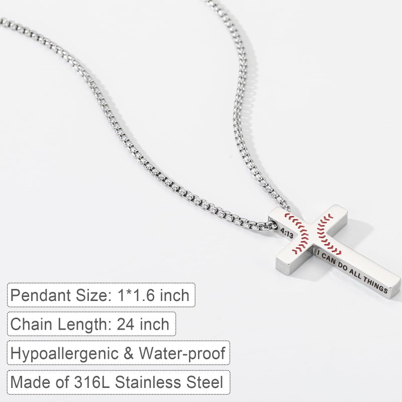 VULETO Baseball Cross Necklace Gifts for Boys Men, Baseball Easter Basket Stuffers Stainless Steel Bible Verse Cross Pendant Chain Drip Christian Religious Jewelry Gifts for Kids Him Teenage Teen 8-12 12-14 Stuff Gear - Image 4