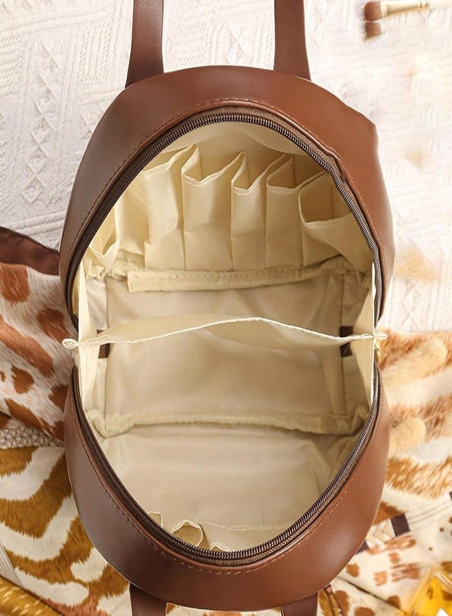 RATAVA Portable Girl Makeup Bag Women Handbag Pouch Toiletry Bag Make Up Organizer Case Waterproof Wash Kit Travel Cosmetic Bag Large Capacity Portable Skin Care Storage Bag for Girl 1PC (Brown) - Image 4