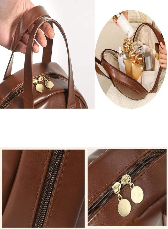 RATAVA Portable Girl Makeup Bag Women Handbag Pouch Toiletry Bag Make Up Organizer Case Waterproof Wash Kit Travel Cosmetic Bag Large Capacity Portable Skin Care Storage Bag for Girl 1PC (Brown) - Image 5