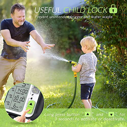 Pinolex® Sprinkler Water Timer with 3 Separate Watering Programs and Rain Auto Sensor Function, Garden Lawn Hose Faucet Timer Irrigation System Controller/Child Lock/Rain Barrel/3.5" Screen/IPX5 India - Image 4