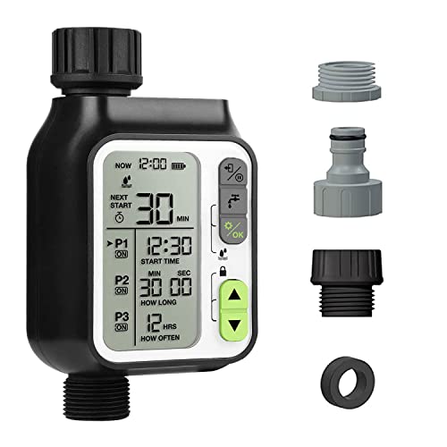 Pinolex® Sprinkler Water Timer with 3 Separate Watering Programs and Rain Auto Sensor Function, Garden Lawn Hose Faucet Timer Irrigation System Controller/Child Lock/Rain Barrel/3.5" Screen/IPX5 India - Image 1