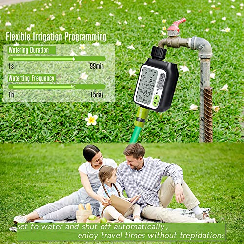 Pinolex® Sprinkler Water Timer with 3 Separate Watering Programs and Rain Auto Sensor Function, Garden Lawn Hose Faucet Timer Irrigation System Controller/Child Lock/Rain Barrel/3.5" Screen/IPX5 India - Image 5