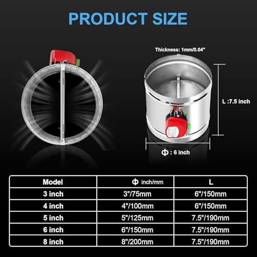 ZOWZEA 6" Motorized Duct Damper,On/Off Backdraft Damper Control, Stainless Steel Airflow Control Damper for HVAC System, 24V AC - Image 2
