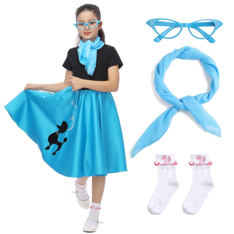 Leadtex 50s Poodle Skirt Sock Hop Costume Accessory Set for Girls with ScarfGlassesSocks - Image 3