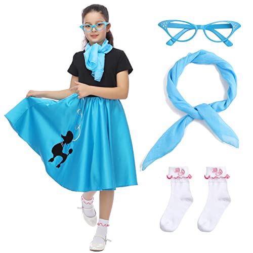 Leadtex 50s Poodle Skirt Sock Hop Costume Accessory Set for Girls with ScarfGlassesSocks - Image 1