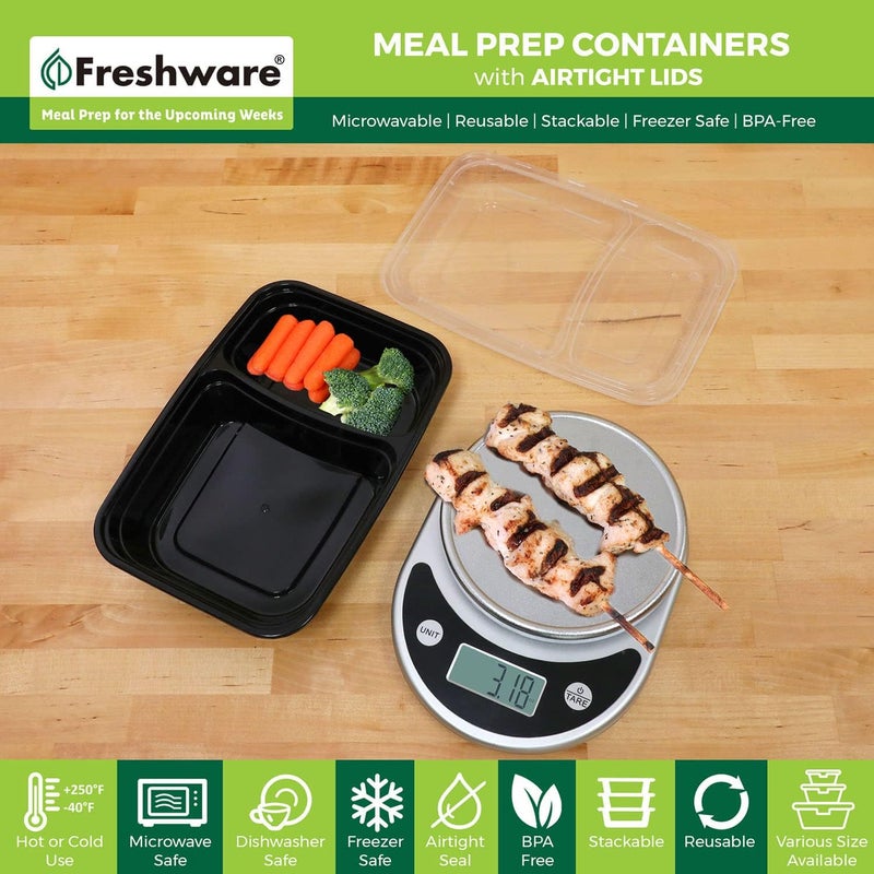 Freshware حاويات تحضير الوجبات من فريش وير 15 حزمة 2 قسم مع أغطية حاويات تخزين الطعام صندوق بنتو خالي من BPA قابلة للتكديس آمنة في الميكروويف وغسالة الصحون والفريزر 28 أونصة - Image 2