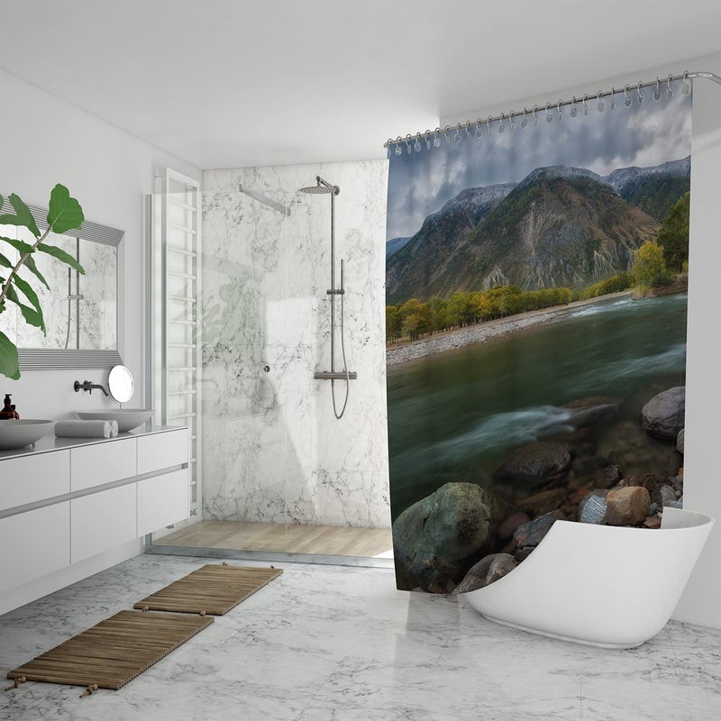 LAVNIK Polyester Waterproof Shower Curtain with 8 Hooks | Blackout Curtains | Bath Curtain | Mould & Mildew Resistant Durable and Washable Decorative Bathroom Curtains - 1 pcs (Design_10) - Image 4