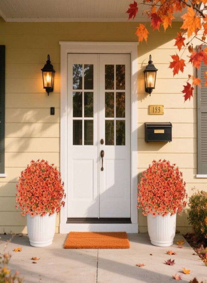 KHOYIME Fall Artificial Flowers Topiary Ball Trees with Ground Spike, 2 Pack Faux Orange Silk Floral Shrubs Bushes Fake Autumn Plants UV Resistant Indoor Outdoor Decor for Front Porch Garden Yard Home - Image 2