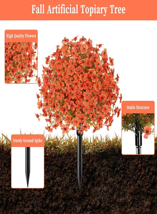 KHOYIME Fall Artificial Flowers Topiary Ball Trees with Ground Spike, 2 Pack Faux Orange Silk Floral Shrubs Bushes Fake Autumn Plants UV Resistant Indoor Outdoor Decor for Front Porch Garden Yard Home - Image 4