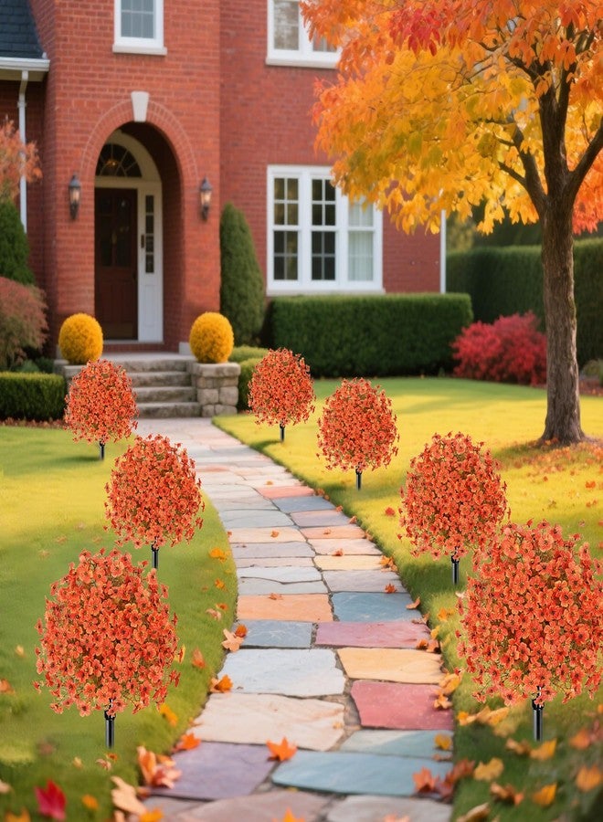 KHOYIME Fall Artificial Flowers Topiary Ball Trees with Ground Spike, 2 Pack Faux Orange Silk Floral Shrubs Bushes Fake Autumn Plants UV Resistant Indoor Outdoor Decor for Front Porch Garden Yard Home - Image 5