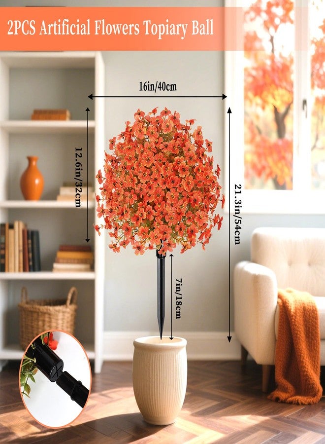 KHOYIME Fall Artificial Flowers Topiary Ball Trees with Ground Spike, 2 Pack Faux Orange Silk Floral Shrubs Bushes Fake Autumn Plants UV Resistant Indoor Outdoor Decor for Front Porch Garden Yard Home - Image 3