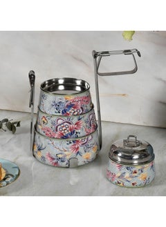 Elan Elan Stainless Steel Lunch Box with Handle | Tiffin with Lid and Handle | 4 Compartment Traditional Tiffin Box | Easy to Carry| Leak Proof | Locking Clip | School and Office Use (1470ml, Pack of 1)  - Image 3