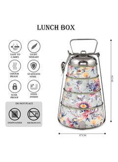 Elan Elan Stainless Steel Lunch Box with Handle | Tiffin with Lid and Handle | 4 Compartment Traditional Tiffin Box | Easy to Carry| Leak Proof | Locking Clip | School and Office Use (1470ml, Pack of 1)  - Image 2