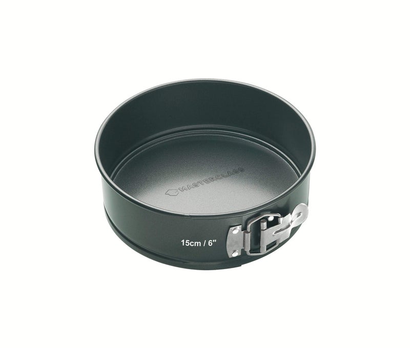 MasterClass 15 cm Springform Cake Tin with Loose Base and with PTFE PFOA and BPA Free Non Stick Robust 1mm Thick Carbon Steel 6 Inch Small Round Pan Grey