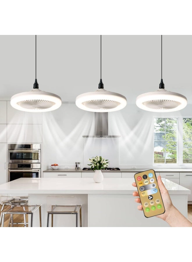 OBCGT 10in Bladeless Fan Bulb E26 Enclosed Socket Ceiling Fans with Light Dimmable 3 Wind Speeds 3 Light Remote Flush Mount Mini Chandelier for Garage Utility Room Tool Room Camping (White)  - Image 2