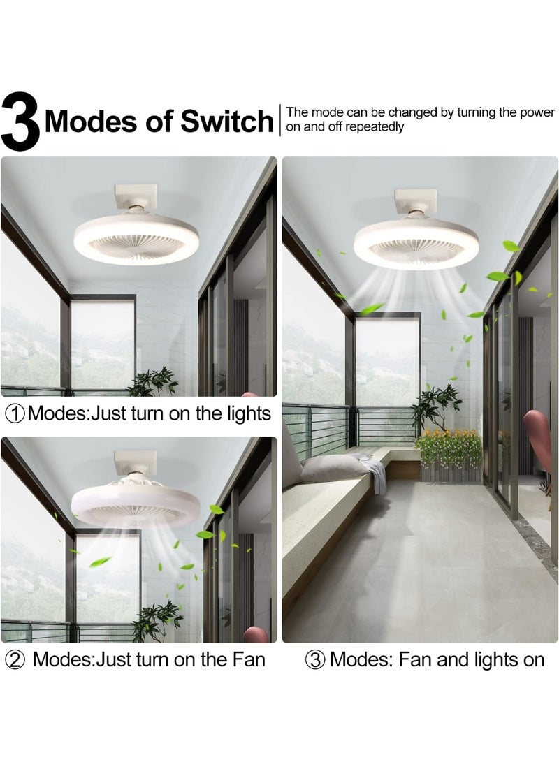 OBCGT 10in Bladeless Fan Bulb E26 Enclosed Socket Ceiling Fans with Light Dimmable 3 Wind Speeds 3 Light Remote Flush Mount Mini Chandelier for Garage Utility Room Tool Room Camping (White)  - Image 5