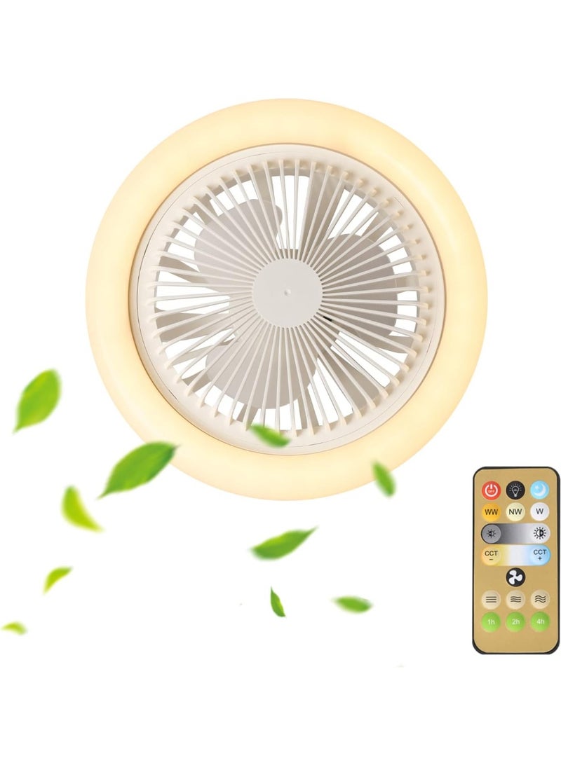 OBCGT 10in Bladeless Fan Bulb E26 Enclosed Socket Ceiling Fans with Light Dimmable 3 Wind Speeds 3 Light Remote Flush Mount Mini Chandelier for Garage Utility Room Tool Room Camping (White)  - Image 3