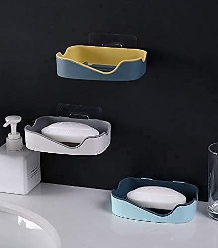 Baps store Baps store Leak Proof Self Draining Double Layers Plastic Soap Stand Wave Wall Mounted SelfAdhesive Plastic Soap Dish Holder Organiser Rack for Shower Kitchen Bathroom Multicolor - Image 1
