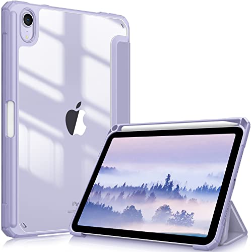Fintie Hybrid Slim Case for iPad Mini 7 (A17 Pro, 7th Generation) 2024 / iPad Mini 6 (6th Gen) 8.3 Inch, [Built-in Pencil Holder] Shockproof Cover Clear Transparent Back Shell, Lilac Purple - Image 1