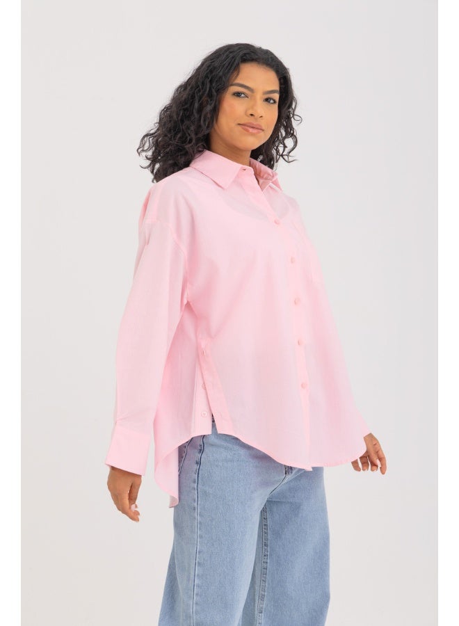 Dresscode Side Split Buttoned Shirt In Pink - Image 3