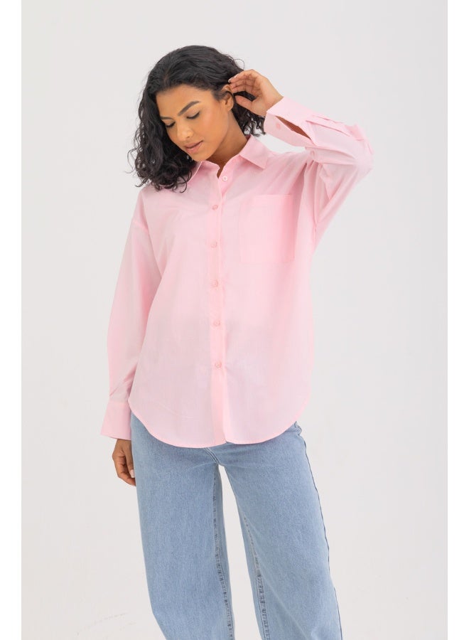 Dresscode Side Split Buttoned Shirt In Pink - Image 1