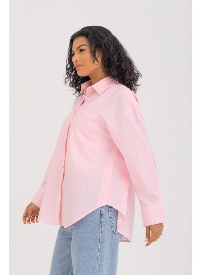 Dresscode Side Split Buttoned Shirt In Pink - Image 4